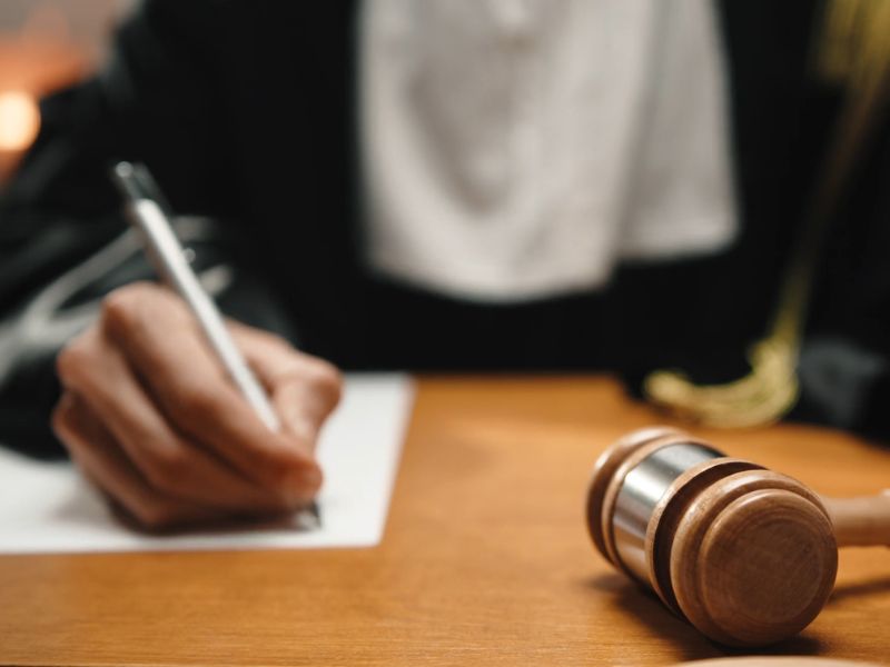 sudija piše na papiru ispred njega palica